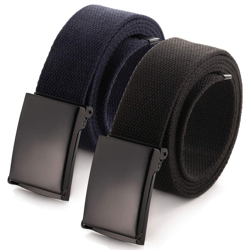 Mile High Life Cut To Fit Canvas Web Belt Size Up to 52" with Flip-Top Solid Black Military Buckle - Image 1